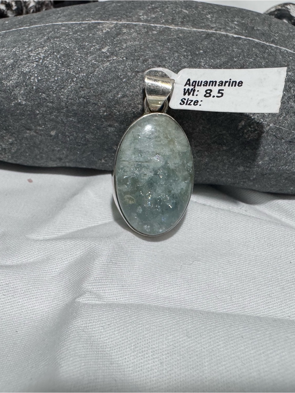 Aquamarine Oval Sterling Silver Pendant - Light Blue